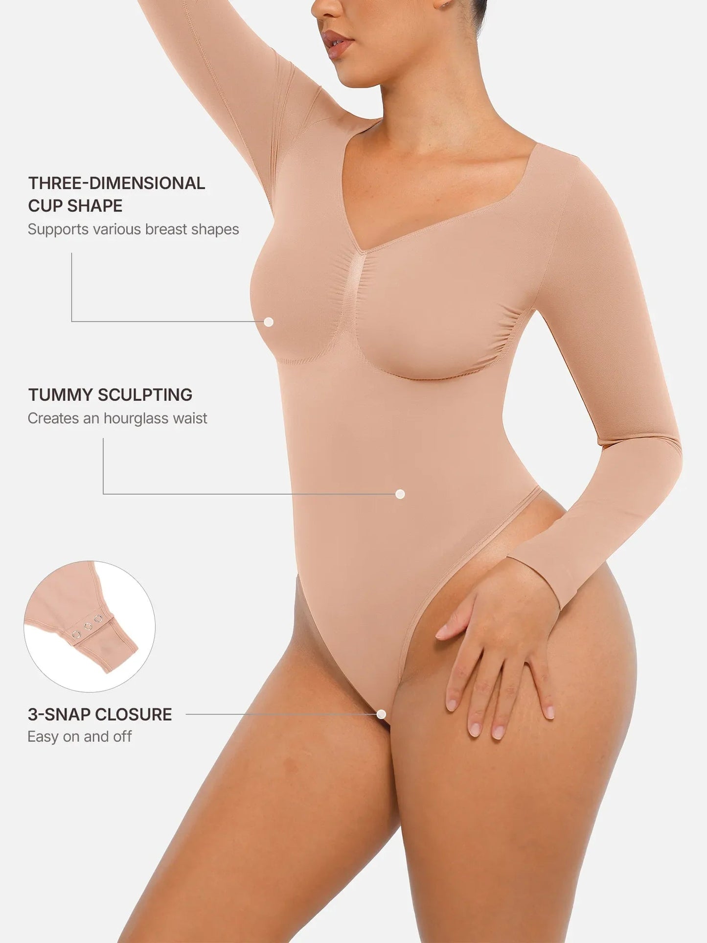 Oh - Shape™ Invisible Sculpt Long Sleeve Thong Bodysuit - Oh - Shape