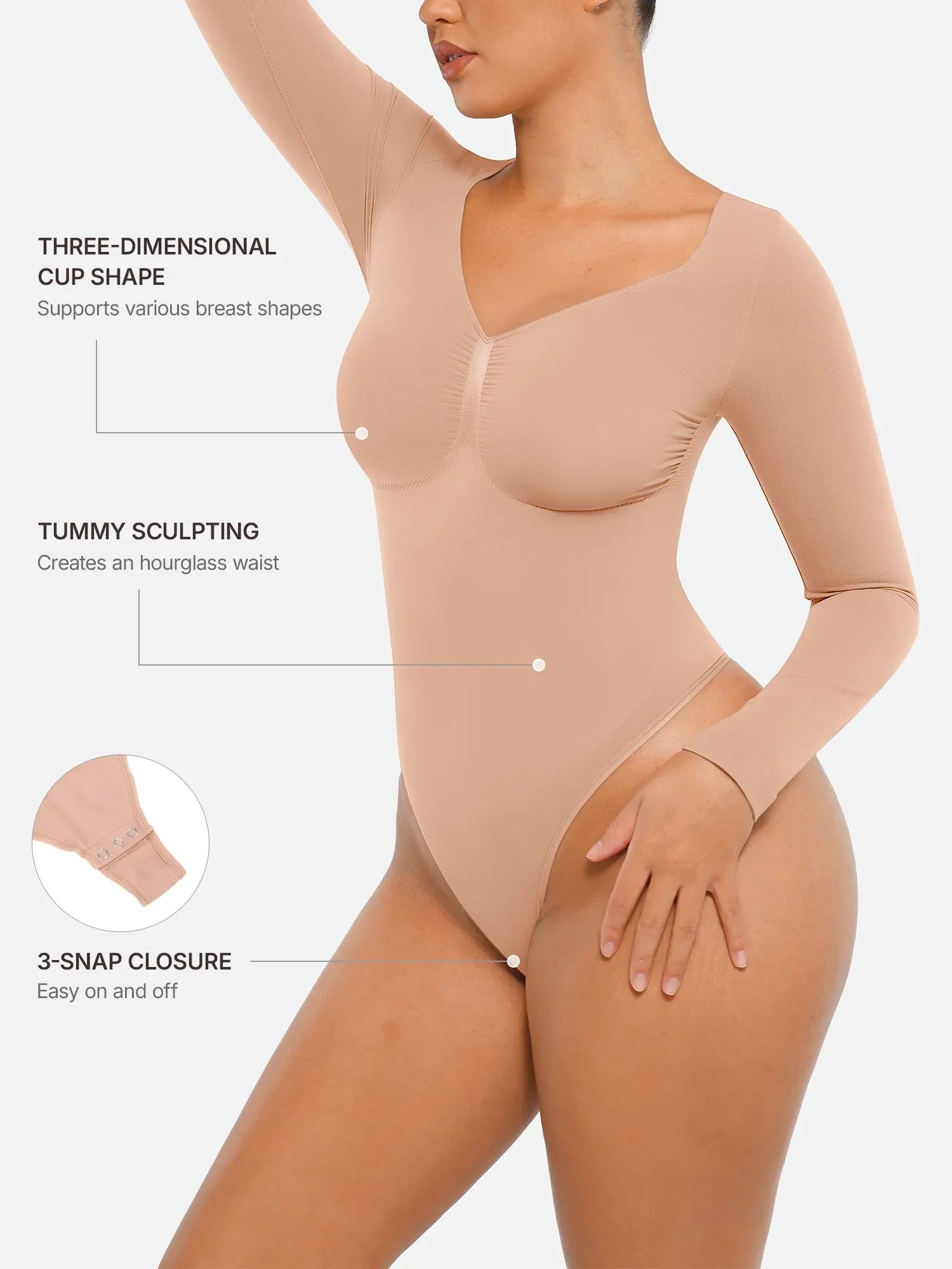 Oh - Shape™ Invisible Sculpt Long Sleeve Thong Bodysuit - Oh - Shape