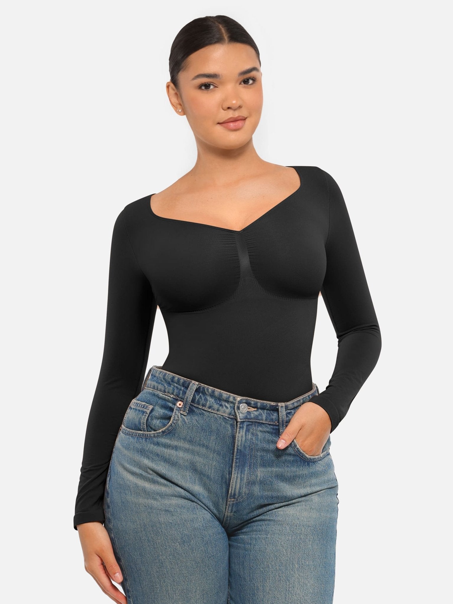 Oh - Shape™ Invisible Sculpt Long Sleeve Thong Bodysuit - Oh - Shape