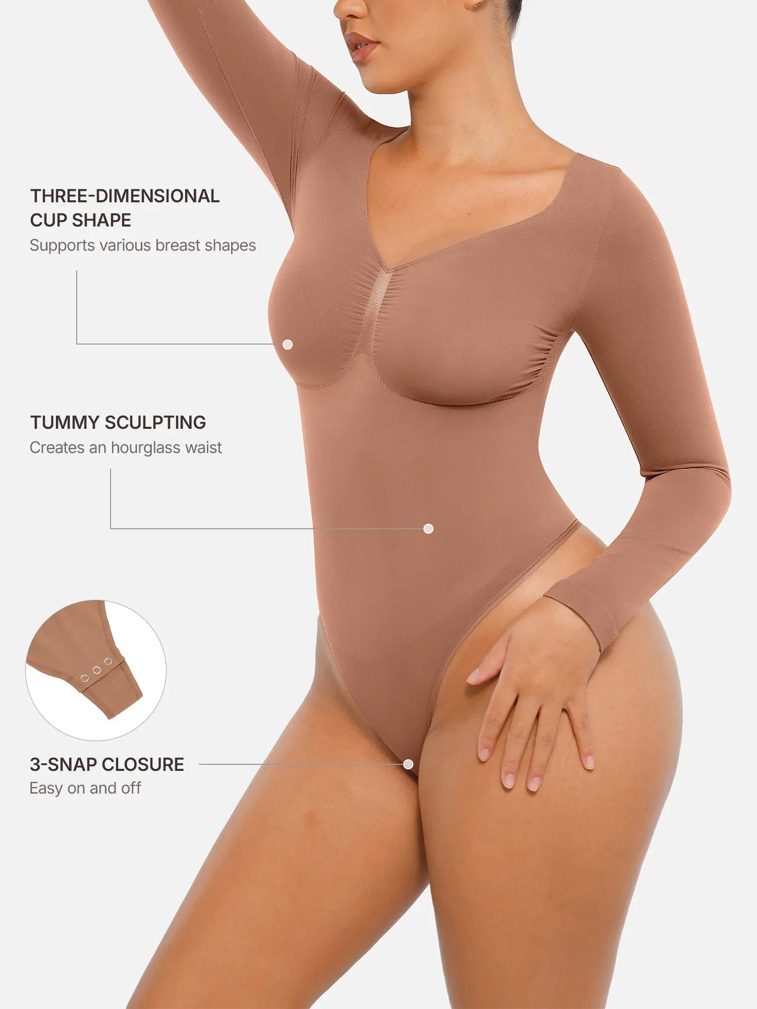 Oh - Shape™ Invisible Sculpt Long Sleeve Thong Bodysuit - Oh - Shape