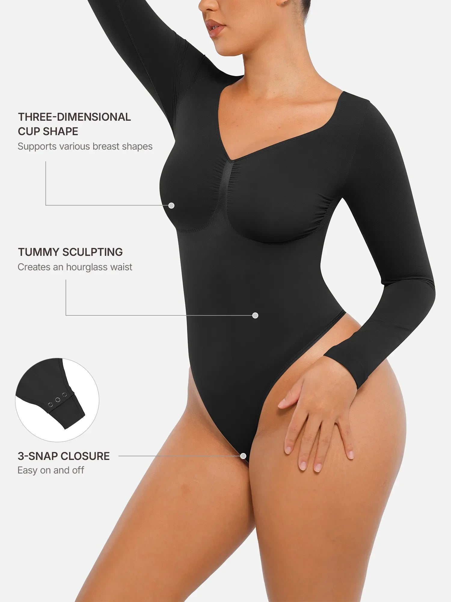 Oh - Shape™ Invisible Sculpt Long Sleeve Thong Bodysuit - Oh - Shape