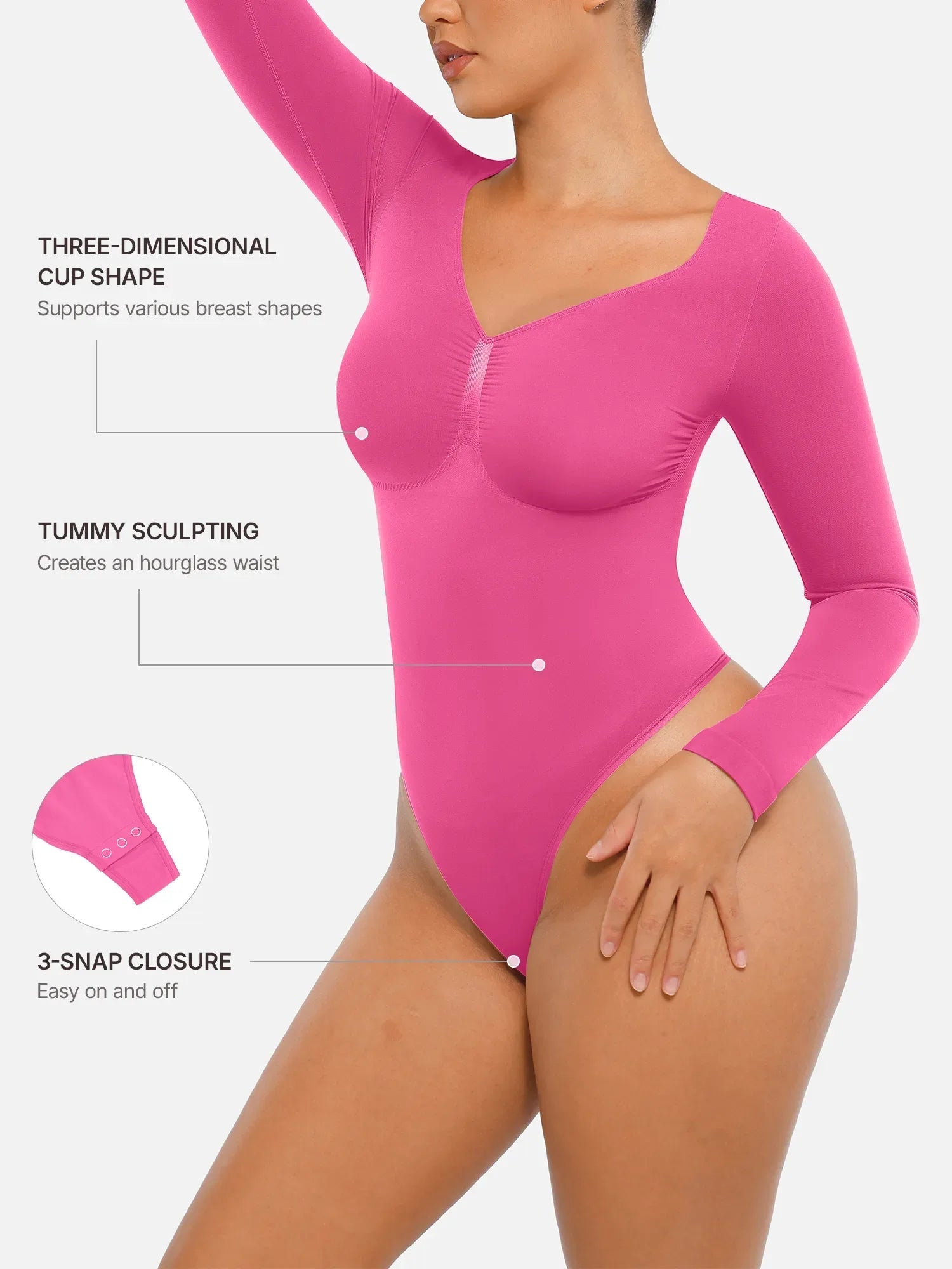 Oh - Shape™ Invisible Sculpt Long Sleeve Thong Bodysuit - Oh - Shape