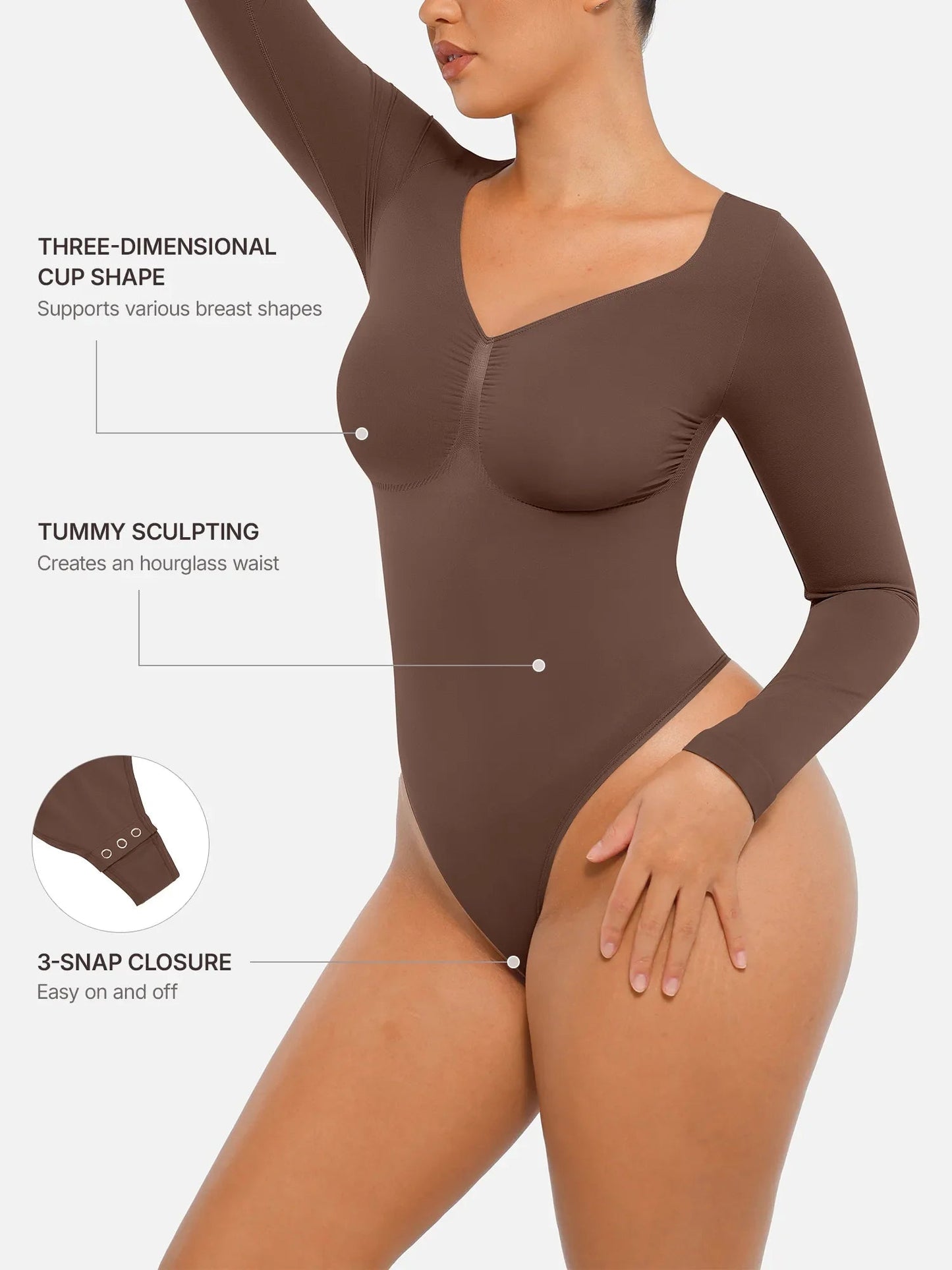 Oh - Shape™ Invisible Sculpt Long Sleeve Thong Bodysuit - Oh - Shape