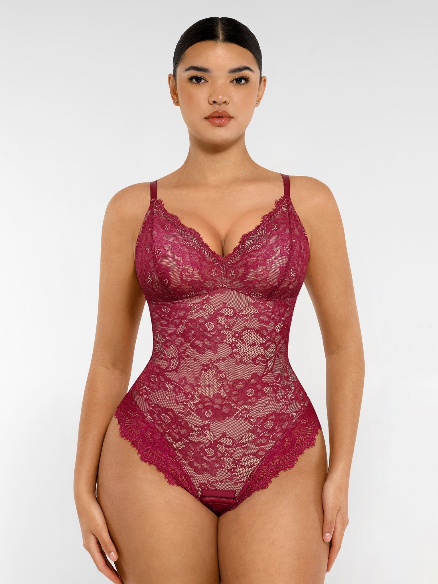 Oh - Shape™ Lace V Neck Full Bodysuit - Oh - Shape