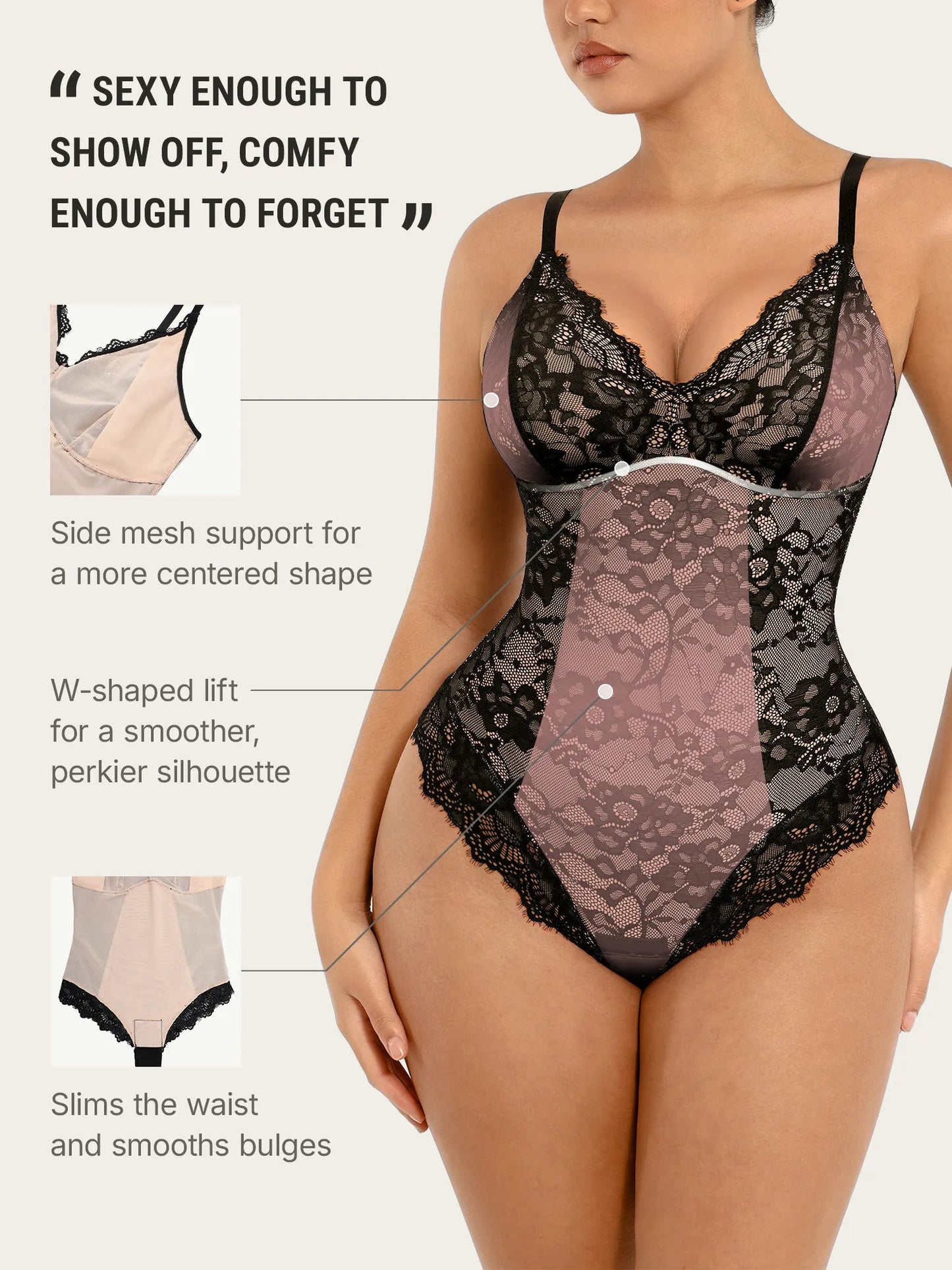 Oh - Shape™ Lace V Neck Full Bodysuit - Oh - Shape