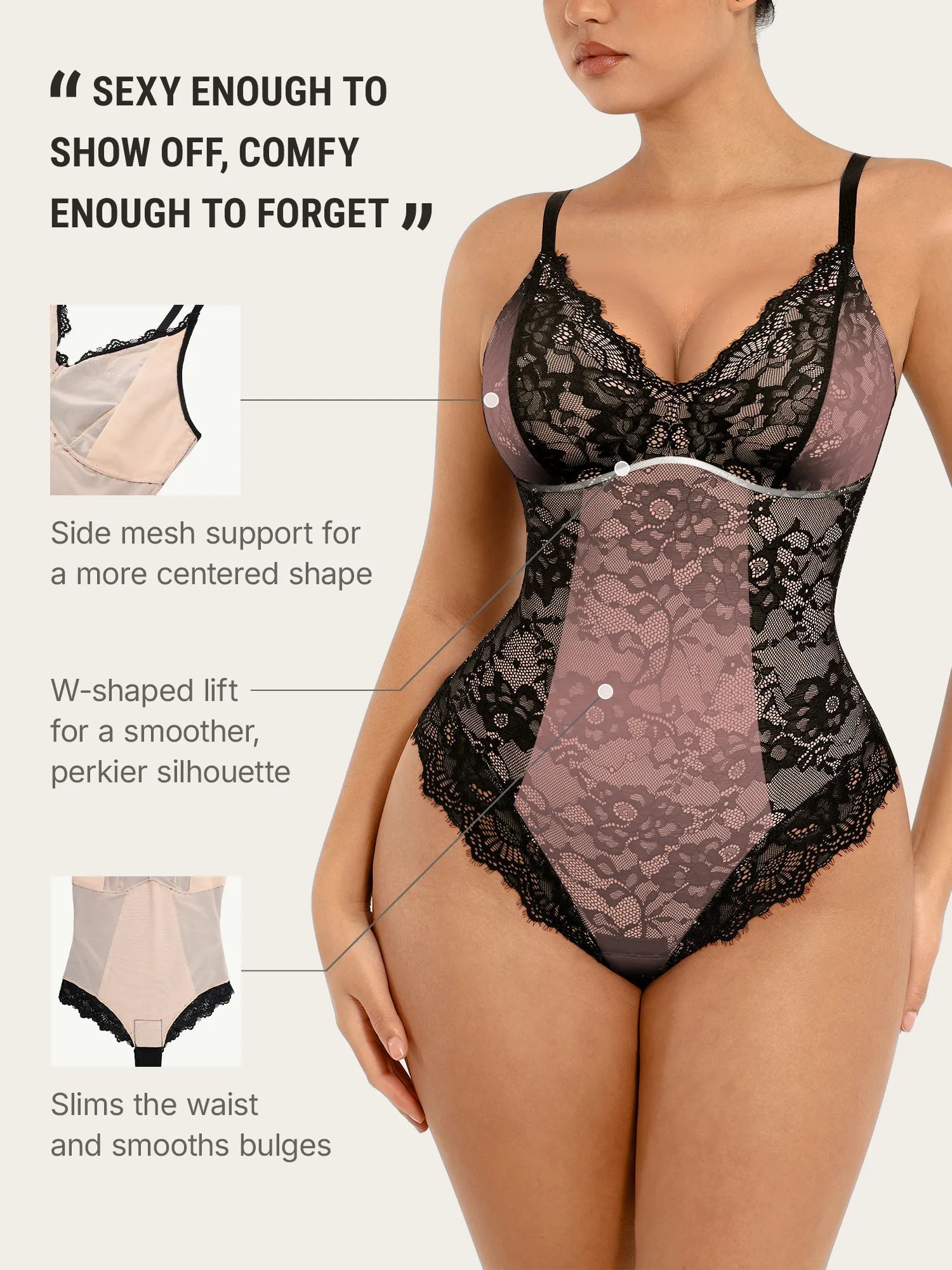 Oh - Shape™ Lace V Neck Full Bodysuit - Oh - Shape